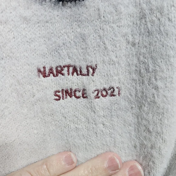 NARTALIY Gray Black Cat Mohair Sweater Unisex American Retro Loose Fit Size XS. - Picture 4 of 12